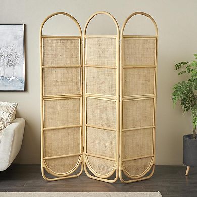 Stella & Eve Light Brown Rattan Geometric Woven Arched Oval 3 Panel Room Divider Screen