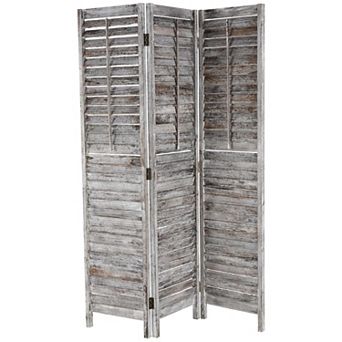 Stella & Eve Gray Wood Distressed Shutter Top 3 Panel Room Divider Screen