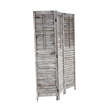 Stella & Eve Gray Wood Distressed Shutter Top 3 Panel Room Divider Screen