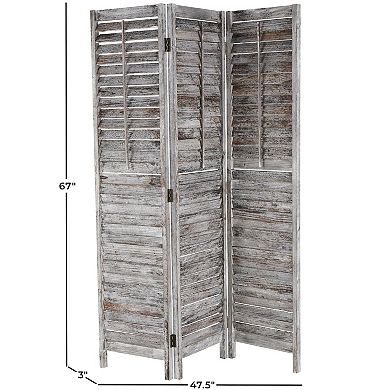 Stella & Eve Gray Wood Distressed Shutter Top 3 Panel Room Divider Screen
