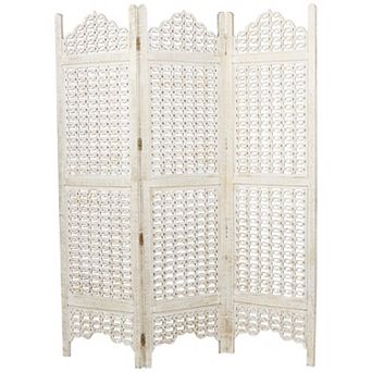 Stella & Eve Cream Wooden Geometric Handmade Large Freestanding Adjustable Partition Room Divider Screen