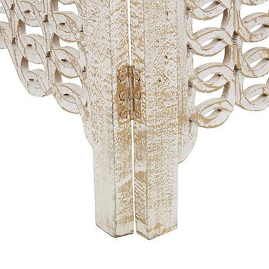 Stella & Eve Cream Wooden Geometric Handmade Large Freestanding Adjustable Partition Room Divider Screen