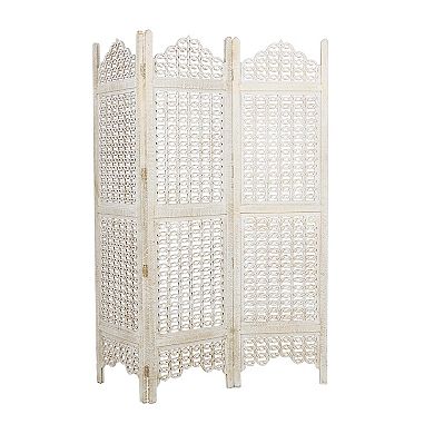 Stella & Eve Cream Wooden Geometric Handmade Large Freestanding Adjustable Partition Room Divider Screen