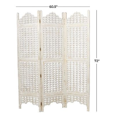 Stella & Eve Cream Wooden Geometric Handmade Large Freestanding Adjustable Partition Room Divider Screen