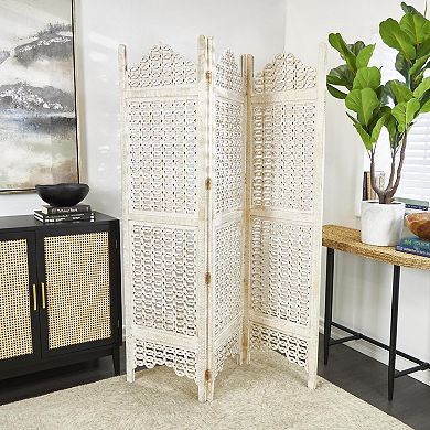 Stella & Eve Cream Wooden Geometric Handmade Large Freestanding Adjustable Partition Room Divider Screen