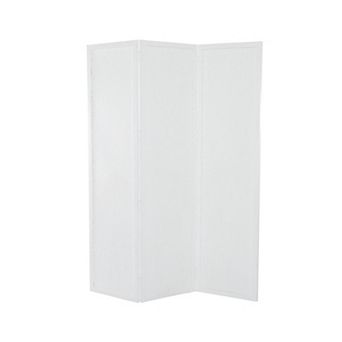 Stella & Eve White Mango Wood Hinged Foldable Partition 3 Panel Room Divider Screen with Carved Design