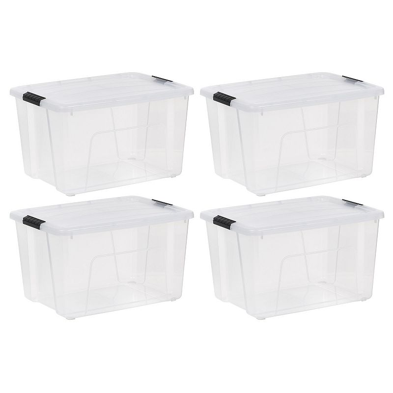 IRIS 60 Qt. Plastic Storage Bins with Lids  Clear  Latching  Stackable  Totes 4Pk