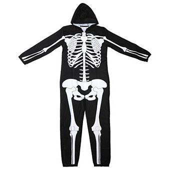 Adult Skeleton Halloween Hooded Union Suit