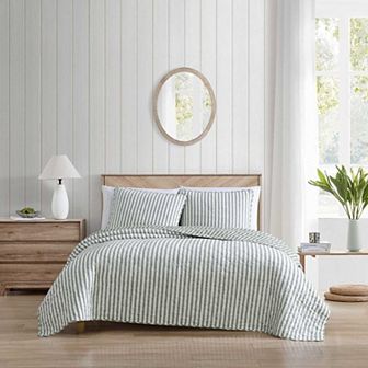 Stone Cottage Willow Way Ticking Stripe Green Quilt Set