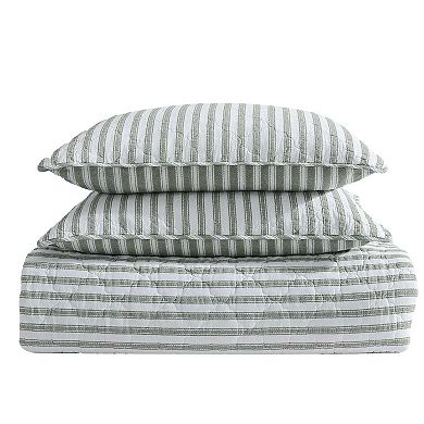 Stone Cottage Willow Way Ticking Stripe Green Quilt Set