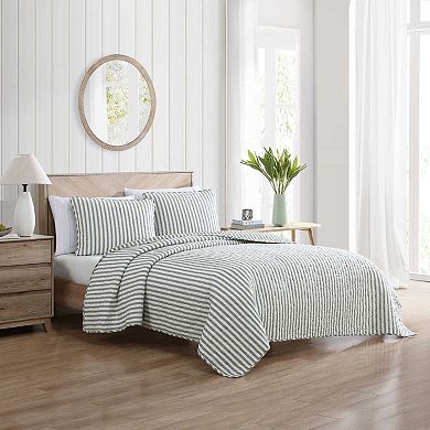 Stone Cottage Willow Way Ticking Stripe Green Quilt Set