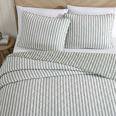 Stone Cottage Willow Way Ticking Stripe Green Quilt Set
