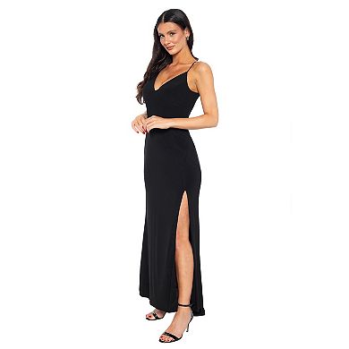 Juniors' Jump Apparel V-Neck Side Slit Godet Hem Gown