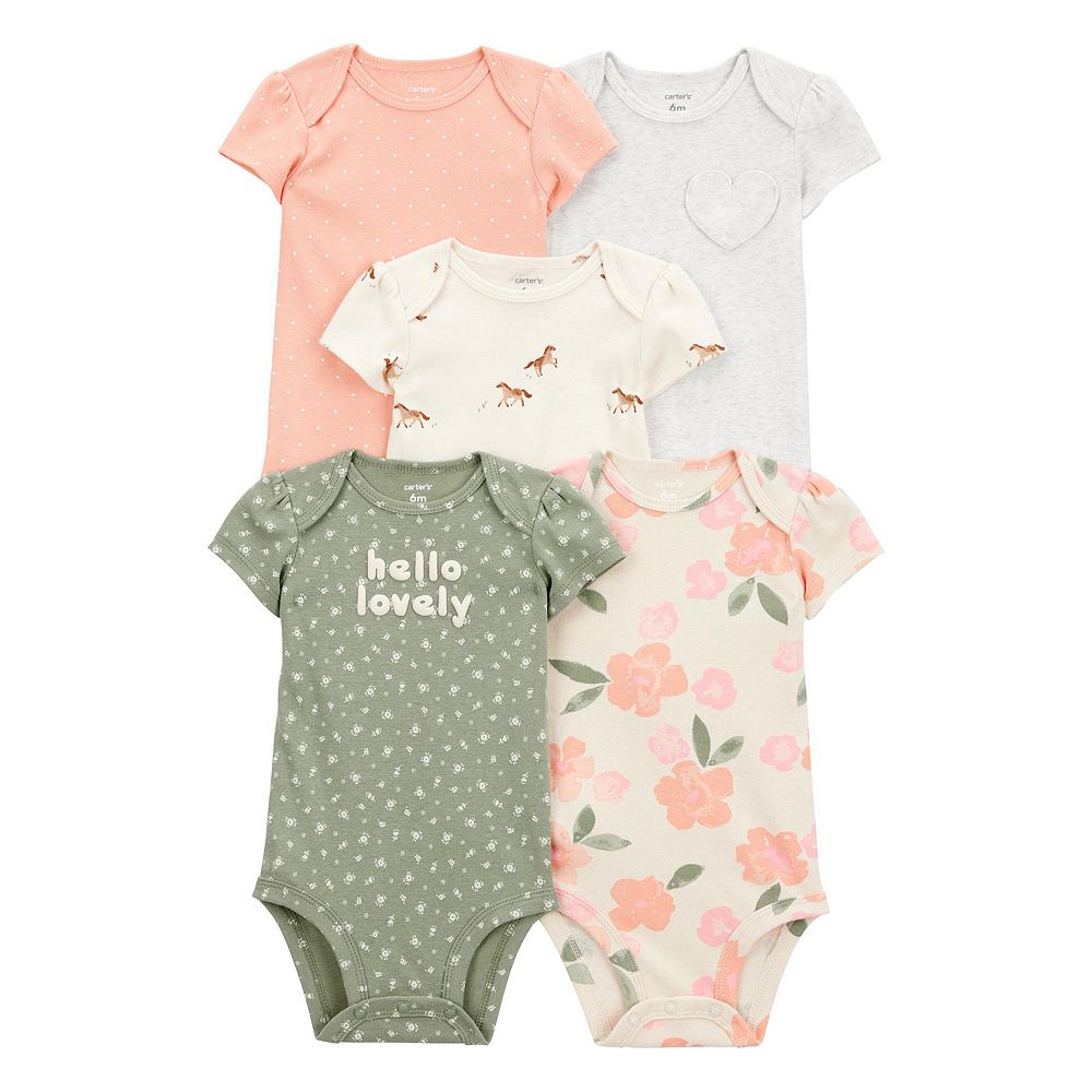 Carter's Baby Girl 2-Piece Floral Short-Sleeve Bodysuit Dress - Brown/Blue main image 1