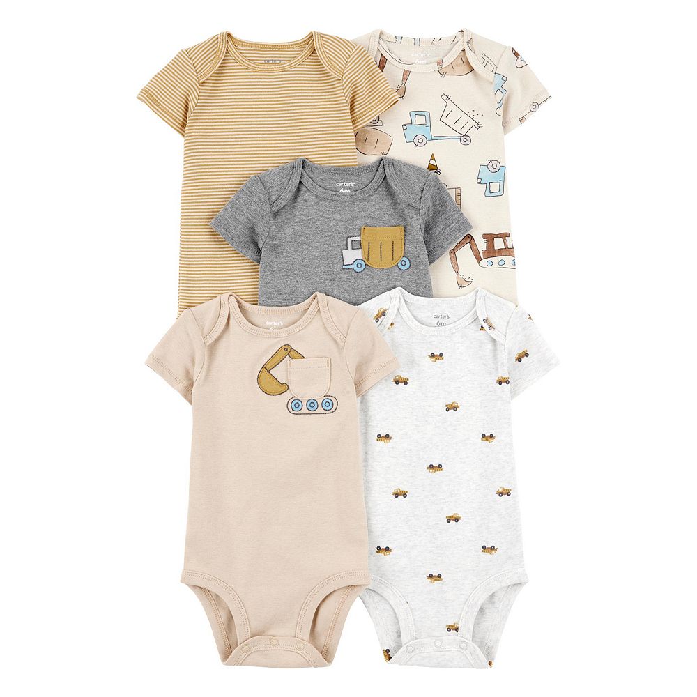 Carter's 5pc Baby Boy Multi Color/ Construction Vehicles Bodysuit Set