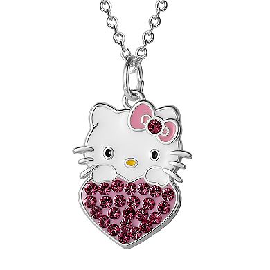 Sanrio Silver Plated Pink Crystal Hello Kitty Pendant Necklace