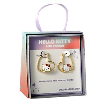 Sanrio 18k Gold Plated Hello Kitty Heart Hoop Earrings
