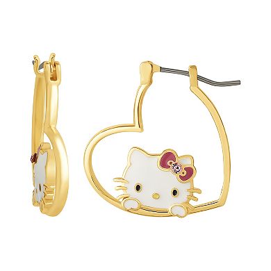 Sanrio 18k Gold Plated Hello Kitty Heart Hoop Earrings