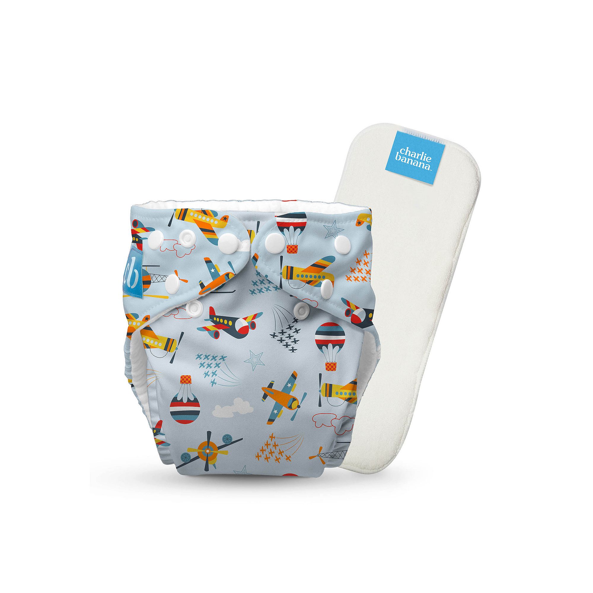 Charlie Banana One Size Reusable Cloth Diaper with Reusable Insert, Aviator