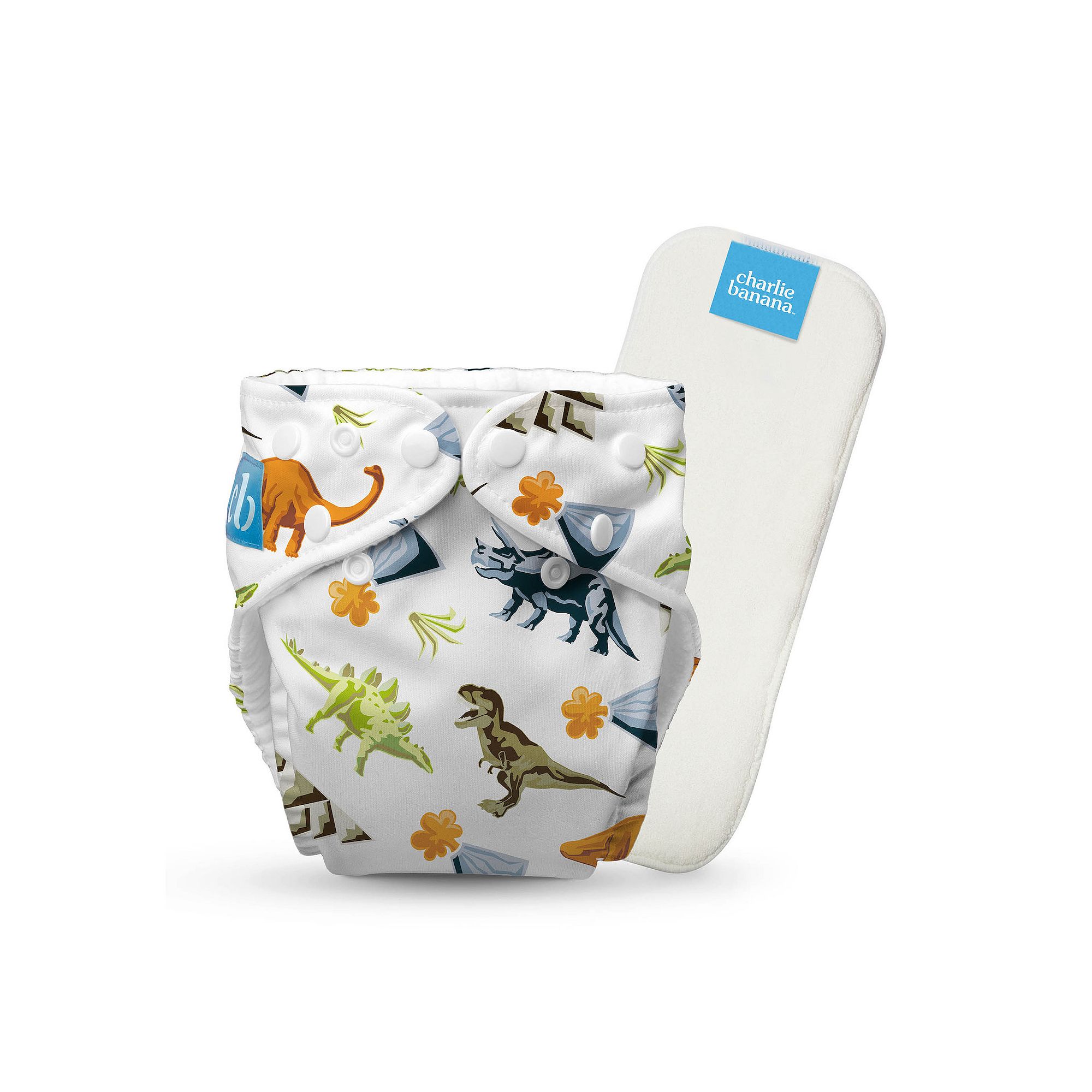 Charlie Banana One Size Reusable Cloth Diaper with Reusable Insert, Dinosau