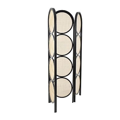 Stella & Eve Black Wooden Geometric Handmade Arched Foldable 3 Panel Room Divider Screen
