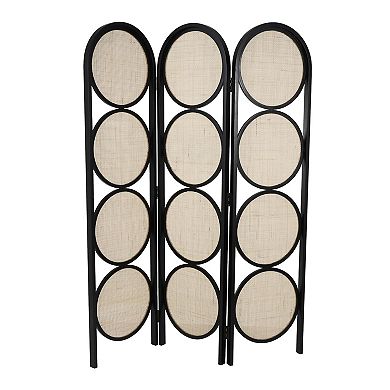 Stella & Eve Black Wooden Geometric Handmade Arched Foldable 3 Panel Room Divider Screen