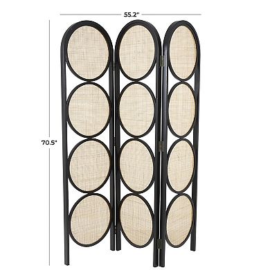Stella & Eve Black Wooden Geometric Handmade Arched Foldable 3 Panel Room Divider Screen