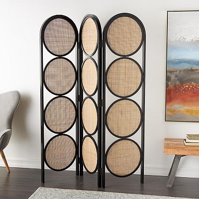 Stella & Eve Black Wooden Geometric Handmade Arched Foldable 3 Panel Room Divider Screen