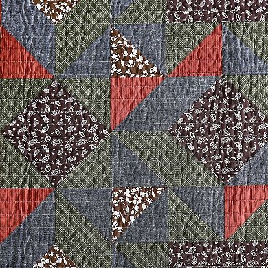 Eddie Bauer Block Patchwork Green Quilt Set with Shams