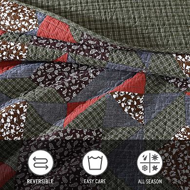 Eddie Bauer Block Patchwork Green Quilt Set with Shams