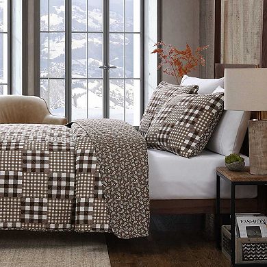 Eddie Bauer Gingham Patchwork Brown Quilt Set with Shams
