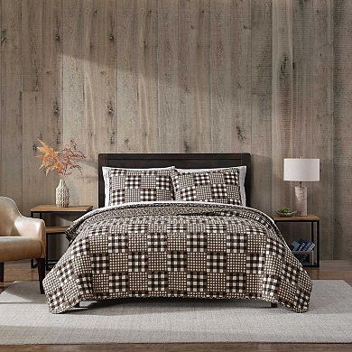 Eddie Bauer Gingham Patchwork Brown Quilt Set with Shams