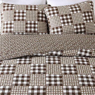 Eddie Bauer Gingham Patchwork Brown Quilt Set with Shams