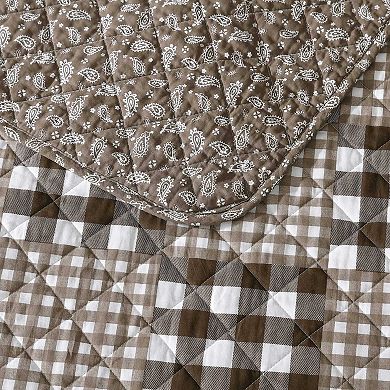 Eddie Bauer Gingham Patchwork Brown Quilt Set with Shams