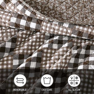 Eddie Bauer Gingham Patchwork Brown Quilt Set with Shams
