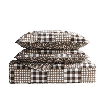 Eddie Bauer Gingham Patchwork Brown Quilt Set with Shams