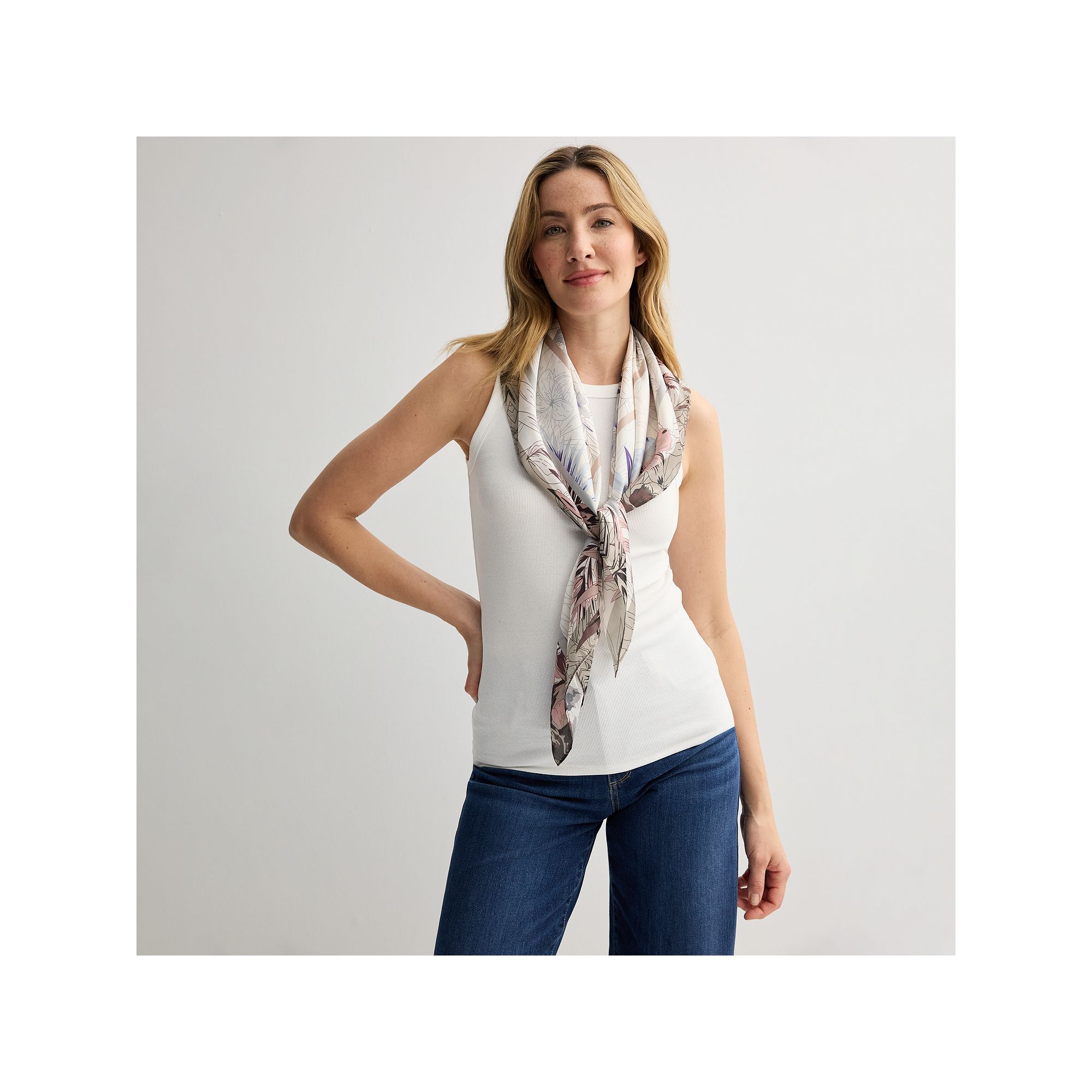 Womens Cejon™ Palm Square Scarf, White