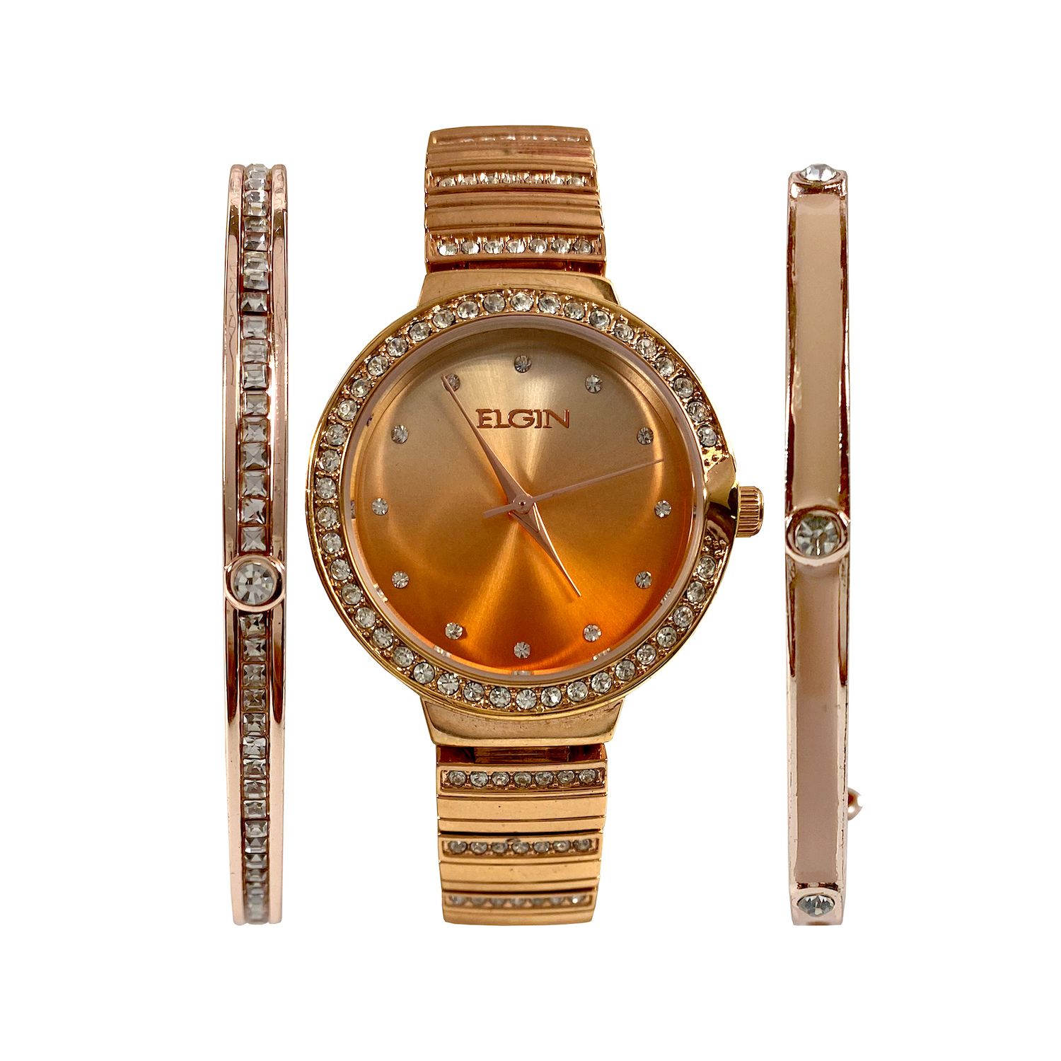 Elgin Women\'s Rose Gold Crystal Accent Watch and Bracelet Set - Rose Elgin Women main image 3