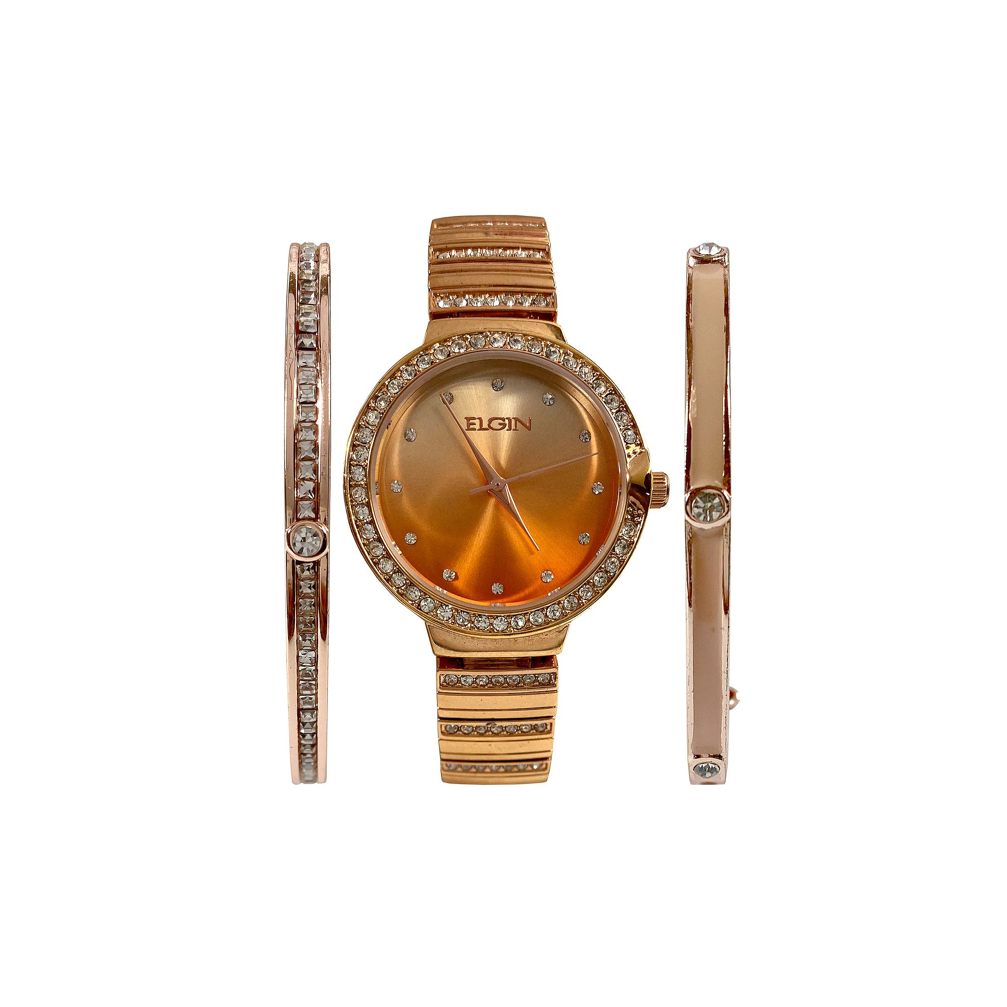 Elgin Womens 3-Piece Watch & Bracelet Set - EG160012RGSTKL, Size: Large, R