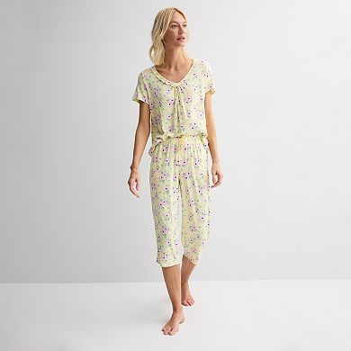 Women's Croft & Barrow® Print Short Sleeve Pajama Top & Pajama Pants Sleep Set