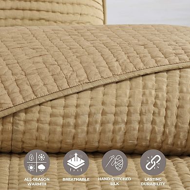 SUPERIOR Bella Silk Pick Stitch Medium Weight Quilt Coverlet Set