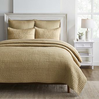 SUPERIOR Bella Silk Pick Stitch Medium Weight Quilt Coverlet Set