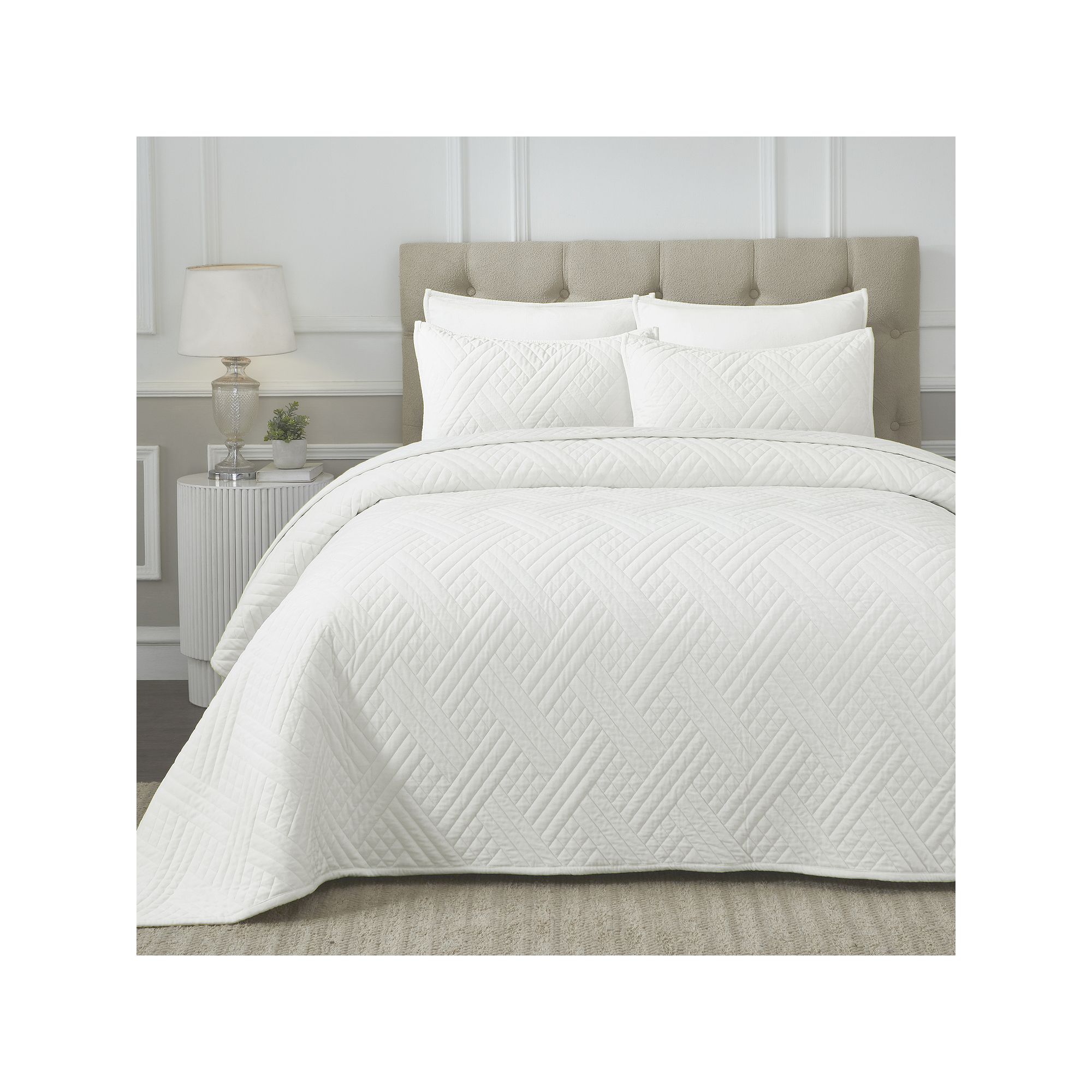 SUPERIOR Karina Velvet Cotton Lightweight Quilt Coverlet Set, White
