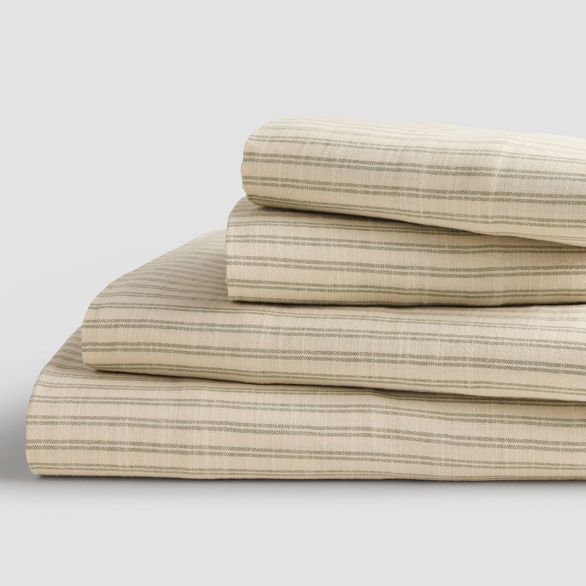 Miryana Washed Cotton Sheet Set with Pillowcases - Moss Stripe, QUEEN SET