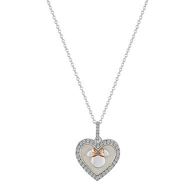 Disney's Minnie Mouse Fine Silver Plated Cubic Zirconia & Mother-of-Pearl Heart Pendant Necklace
