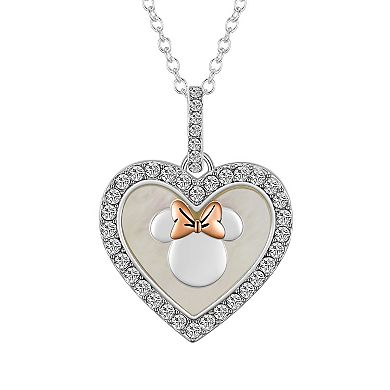 Disney's Minnie Mouse Fine Silver Plated Cubic Zirconia & Mother-of-Pearl Heart Pendant Necklace