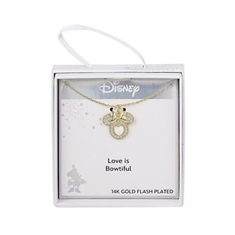 Disney 14k Gold Flash Plated Cubic Zirconia & Mother-of-Pearl Minnie Mouse Pendant Necklace