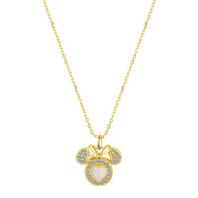 Disney 14k Gold Flash Plated Cubic Zirconia & Mother-of-Pearl Minnie Mouse Pendant Necklace