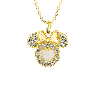 Disney 14k Gold Flash Plated Cubic Zirconia & Mother-of-Pearl Minnie Mouse Pendant Necklace