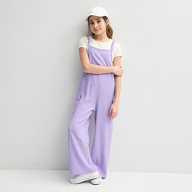 Girls 7-16 Self Esteem 2-Piece Cropped Overall Jumpsuit & Short Sleeve T-Shirt Set